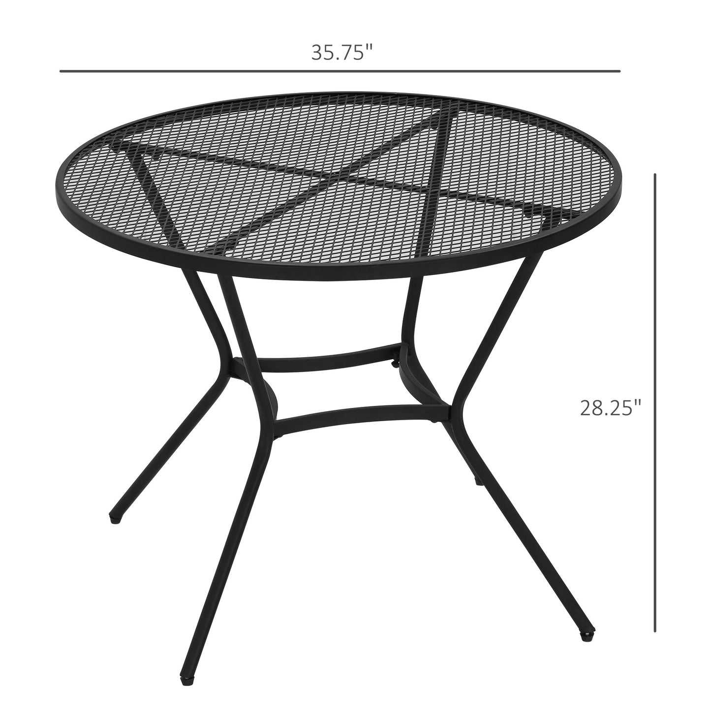 Outsunny 35" Round Patio Dining Table Steel Outside Table with Mesh Tabletop for Garden Backyard Poolside, Black