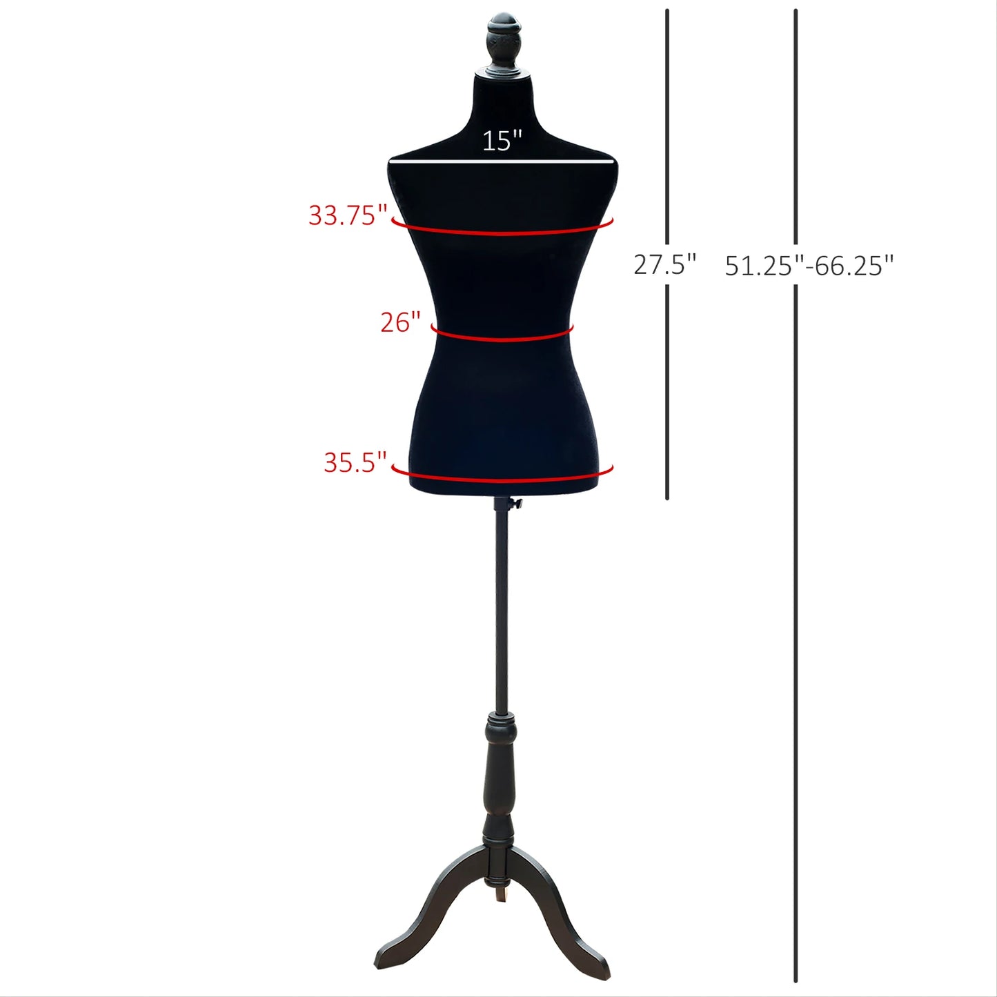 Female Fashion Mannequin Dress Form Torso Dressmaker Stand Clothing Display w/ Base Black