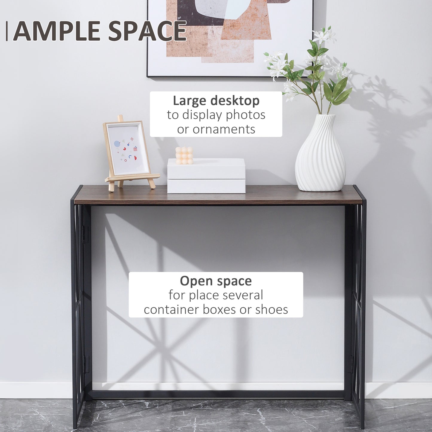 Foldable Console Table, Industrial Sofa Table, Narrow Farmhouse Table with Metal Frame for Living Room, Entryway, Foyer, Brown