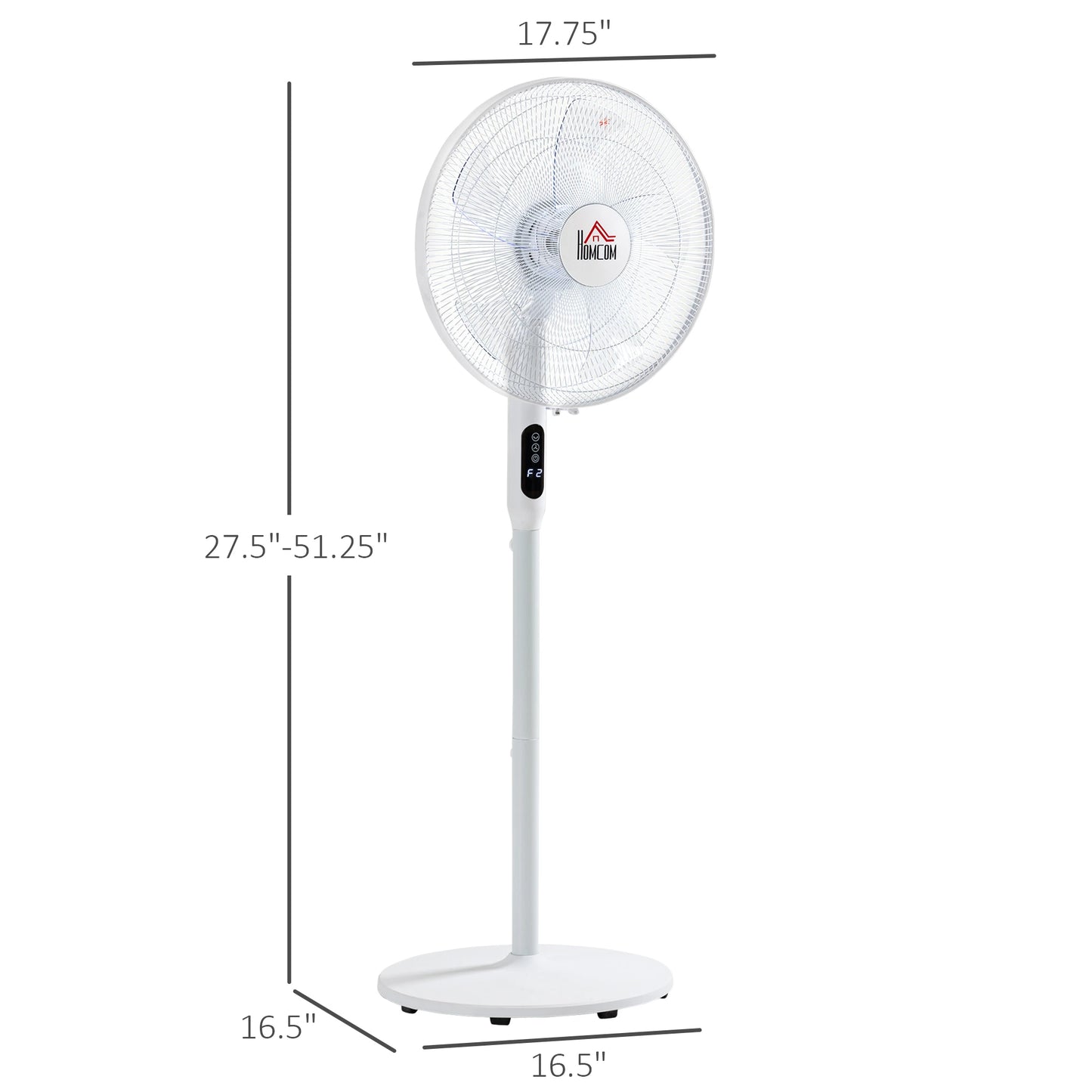 Floor Standing Fan with Remote Control, Oscillating, LED Screen, Stand Up Cooling Fan, Tall Pedestal Electric Fan for Home Bedroom, White