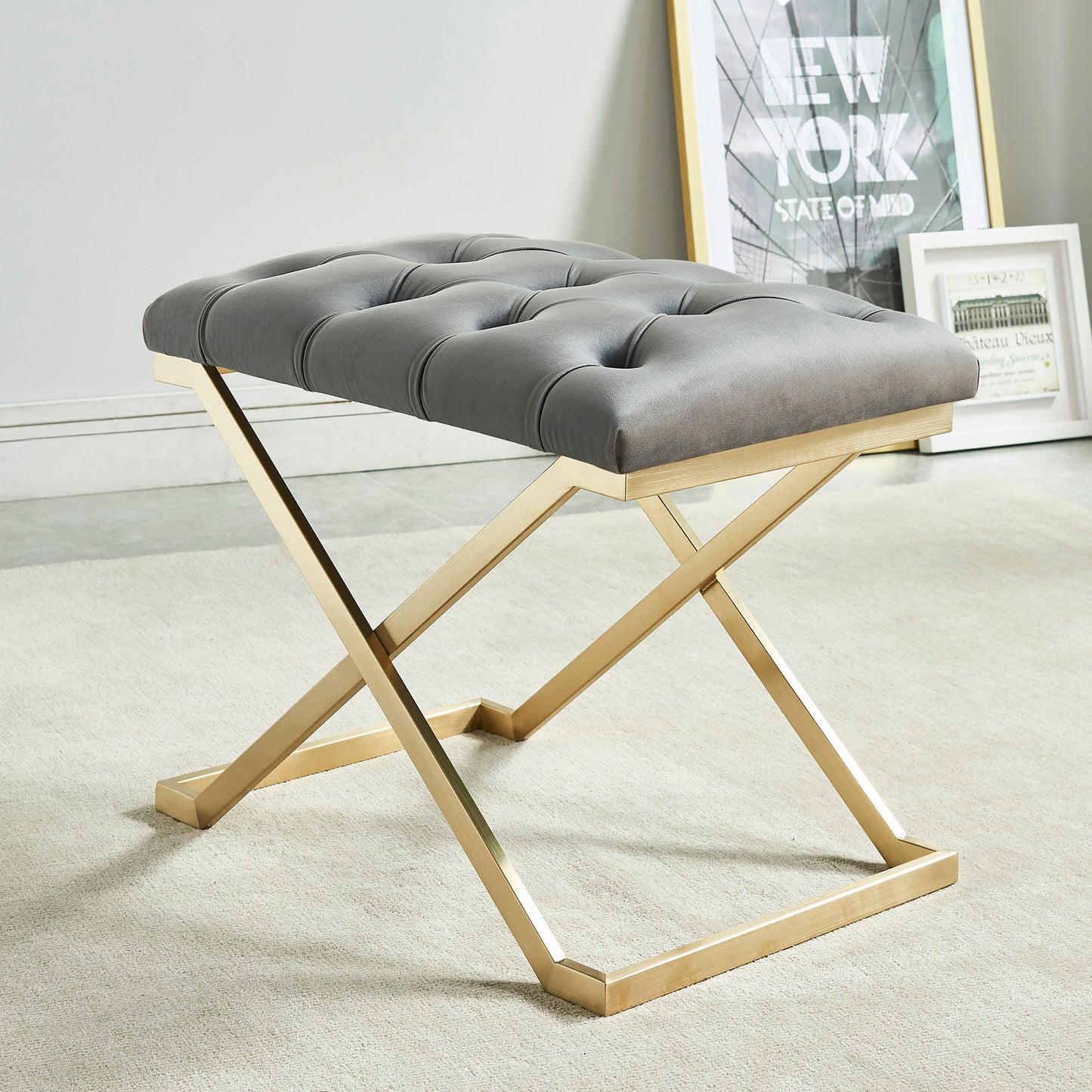 Rada Bench in Grey and Gold