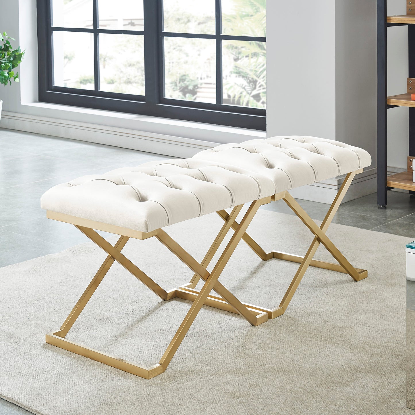 Rada Bench in Ivory and Gold