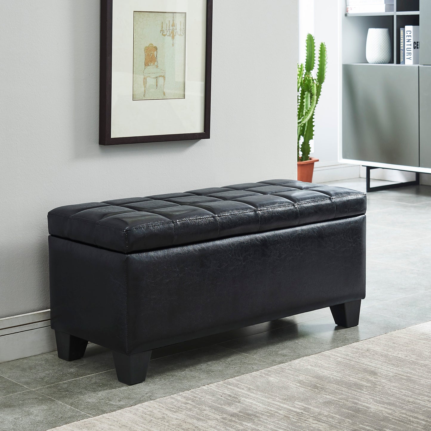 Winston Rectangular Storage Ottoman in Black