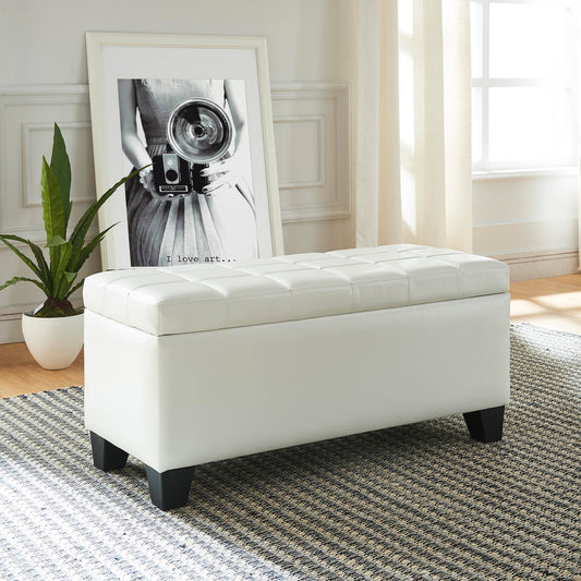 Winston Rectangular Storage Ottoman in White