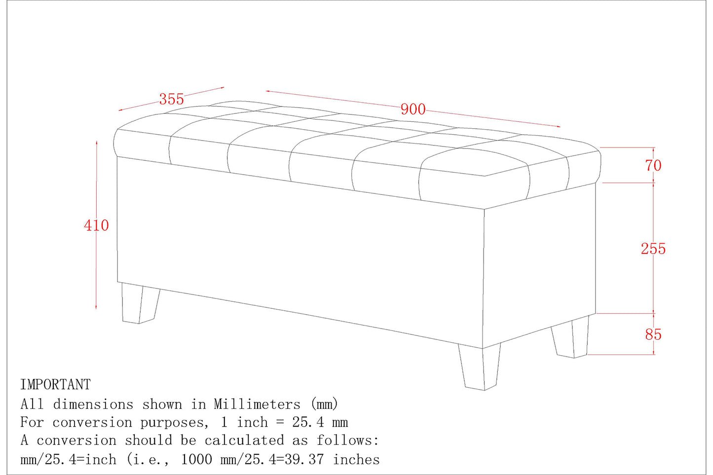 Winston Rectangular Storage Ottoman in White