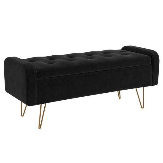Sabel Storage Ottoman/Bench in Black and Aged Gold