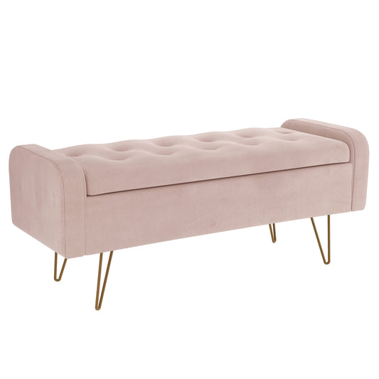 Sabel Storage Ottoman/Bench in Blush Pink and Aged Gold