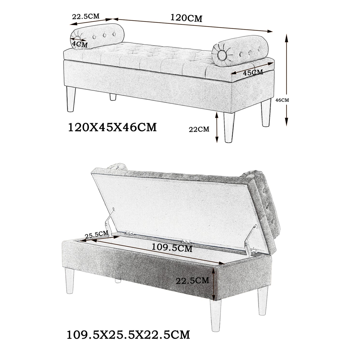 Adith Storage Ottoman in Grey and Black