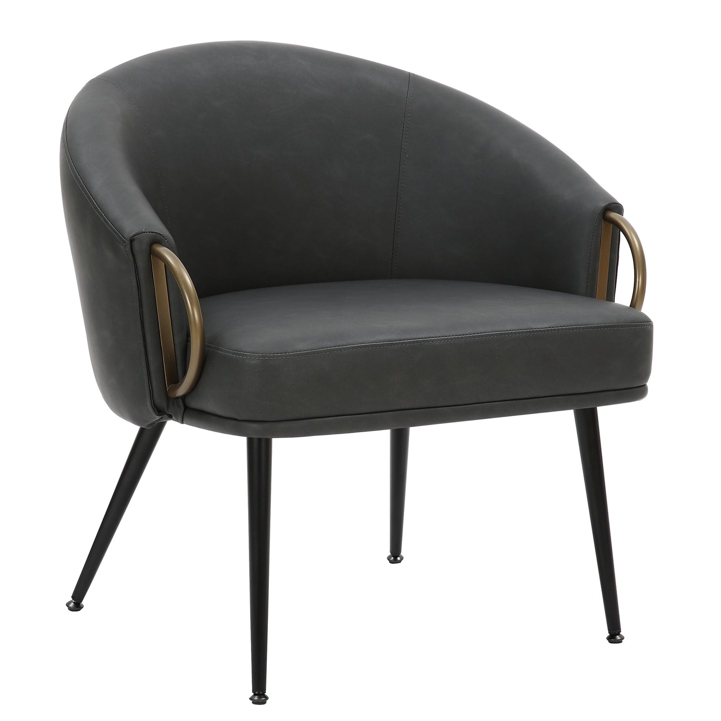 Zita Accent Chair in Vintage Charcoal Faux Leather and Black and Aged Gold