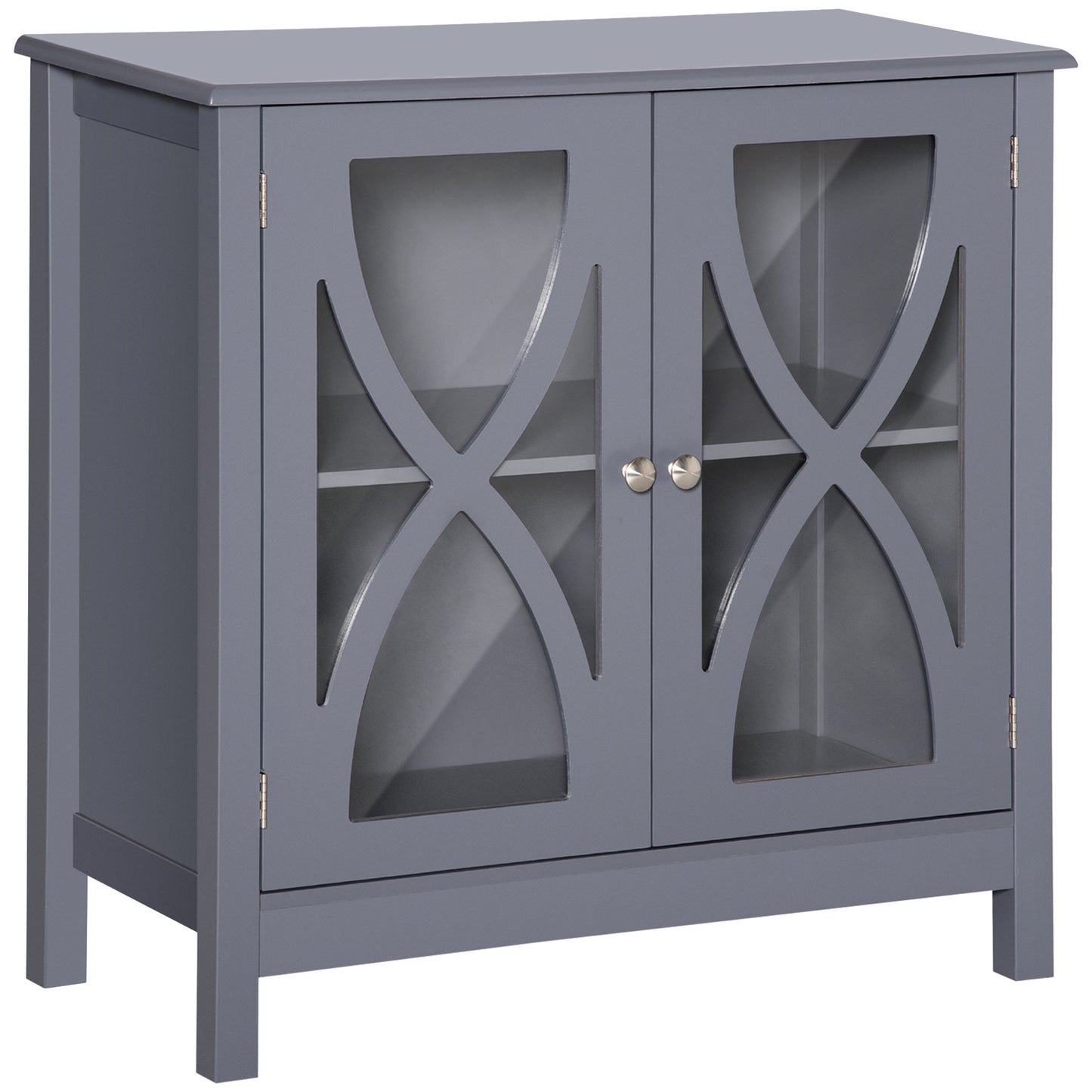 Kitchen Sideboard, Glass Door Buffet Cabinet, Accent Cupboard with Adjustable Storage Shelf for Dining Room, Living Room, Grey