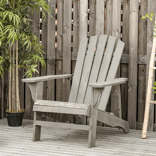 Outsunny Wood Adirondack Chair, Outdoor Patio Chair with Slatted Design for Deck, Garden, Backyard, Fire Pit, Light Gray