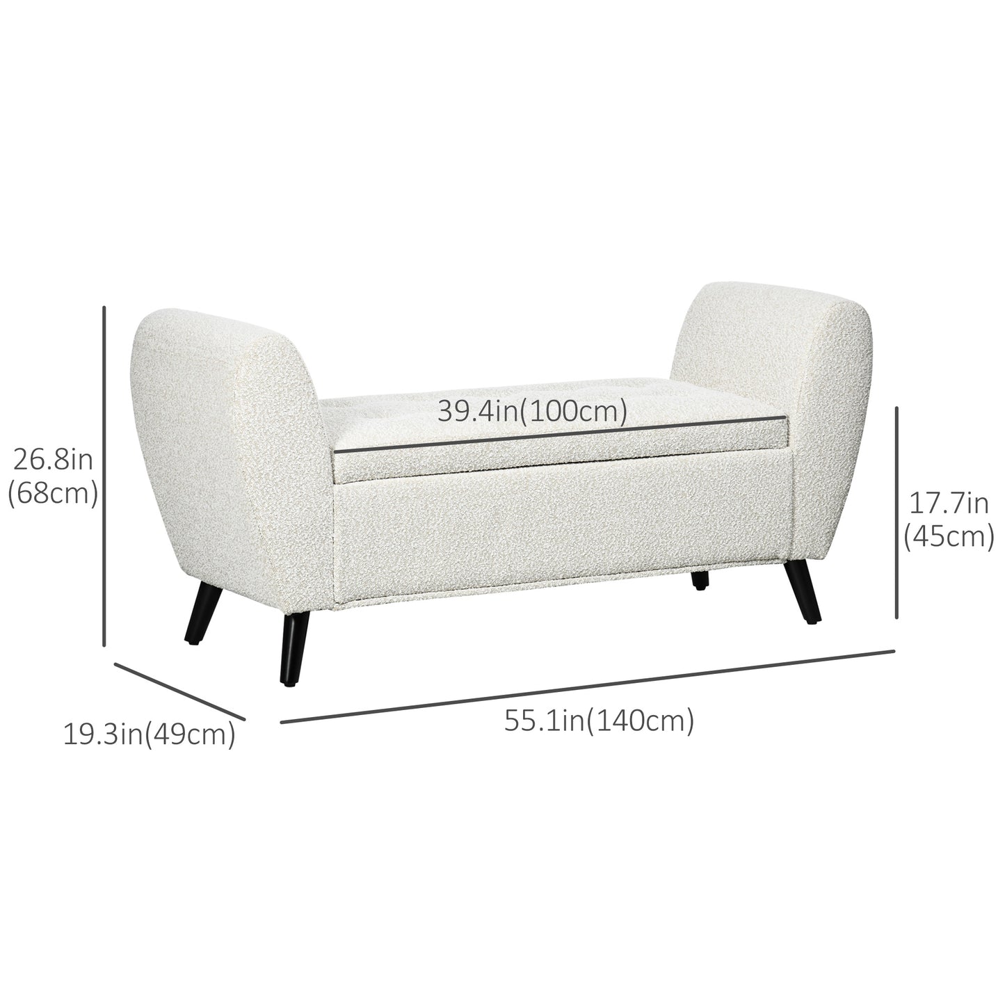 Upholstered Storage Bench with Arms, Modern Ottoman Bench for Bedroom, Entryway, and Living Room, Light Gray