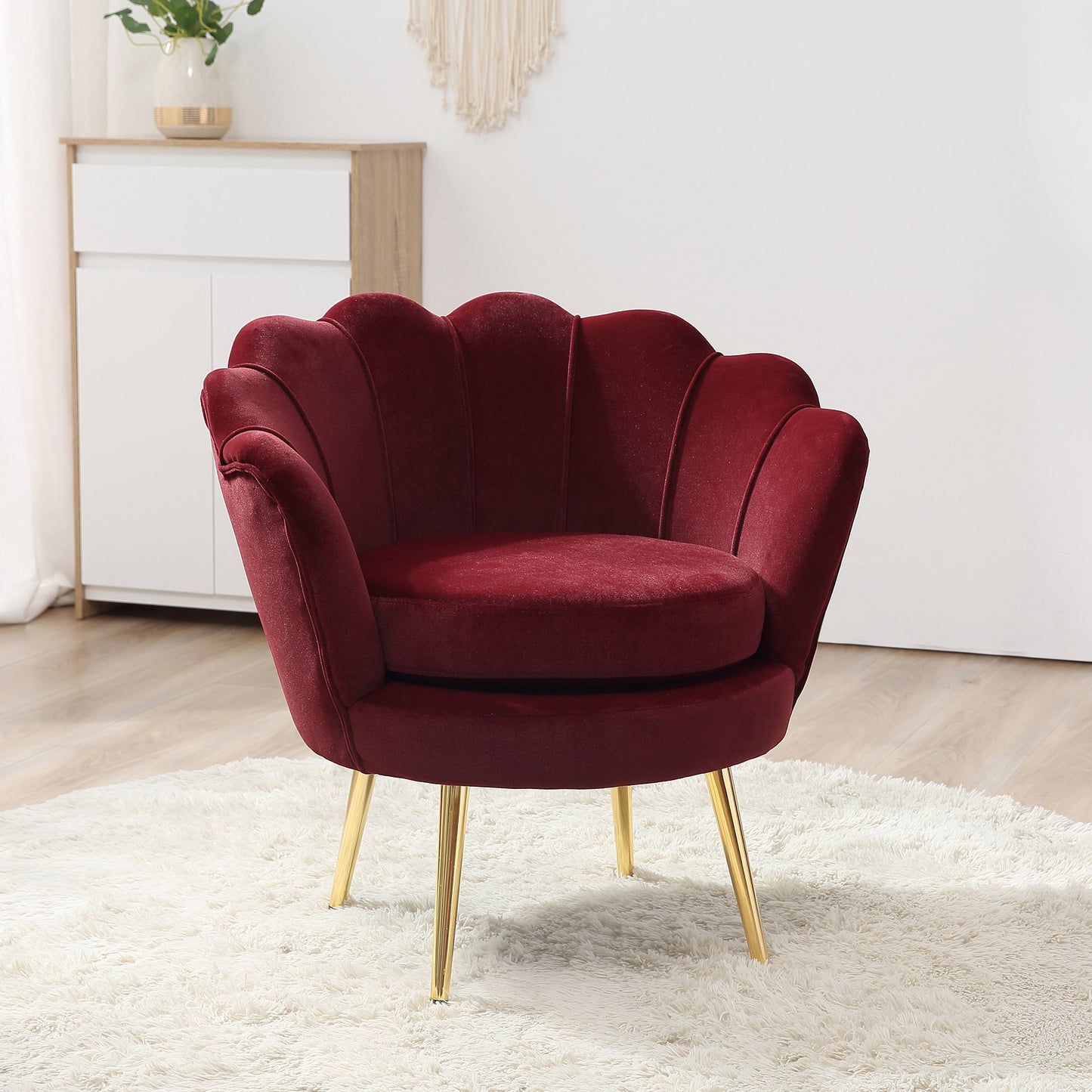 Modern Accent Chair, Velvet-Touch Fabric Leisure Club Chair with Gold Metal Legs for Living Room Bedroom, Wine Red