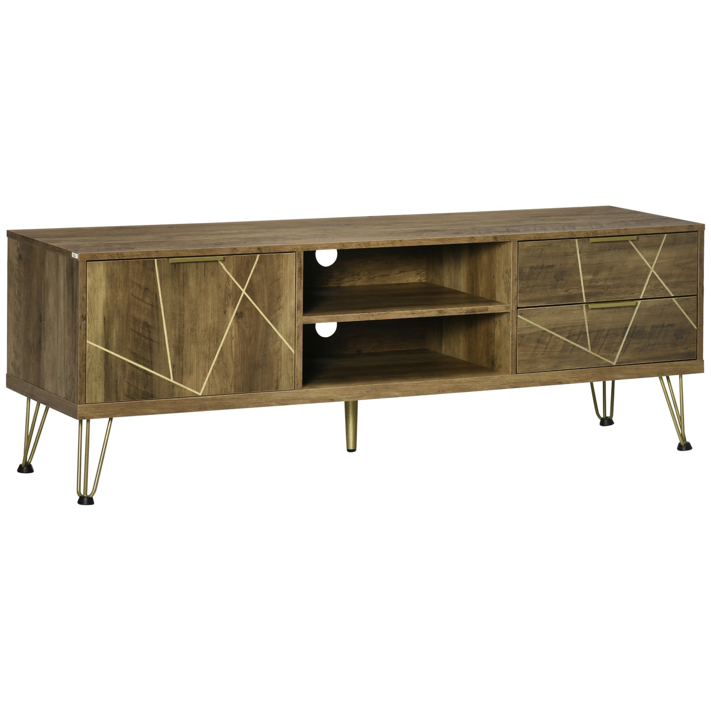 TV Stand for TVs up to 55", TV Unit with Storage Cupboard, Drawers, and Steel Legs, 59.1"x15.4"x20", Natural