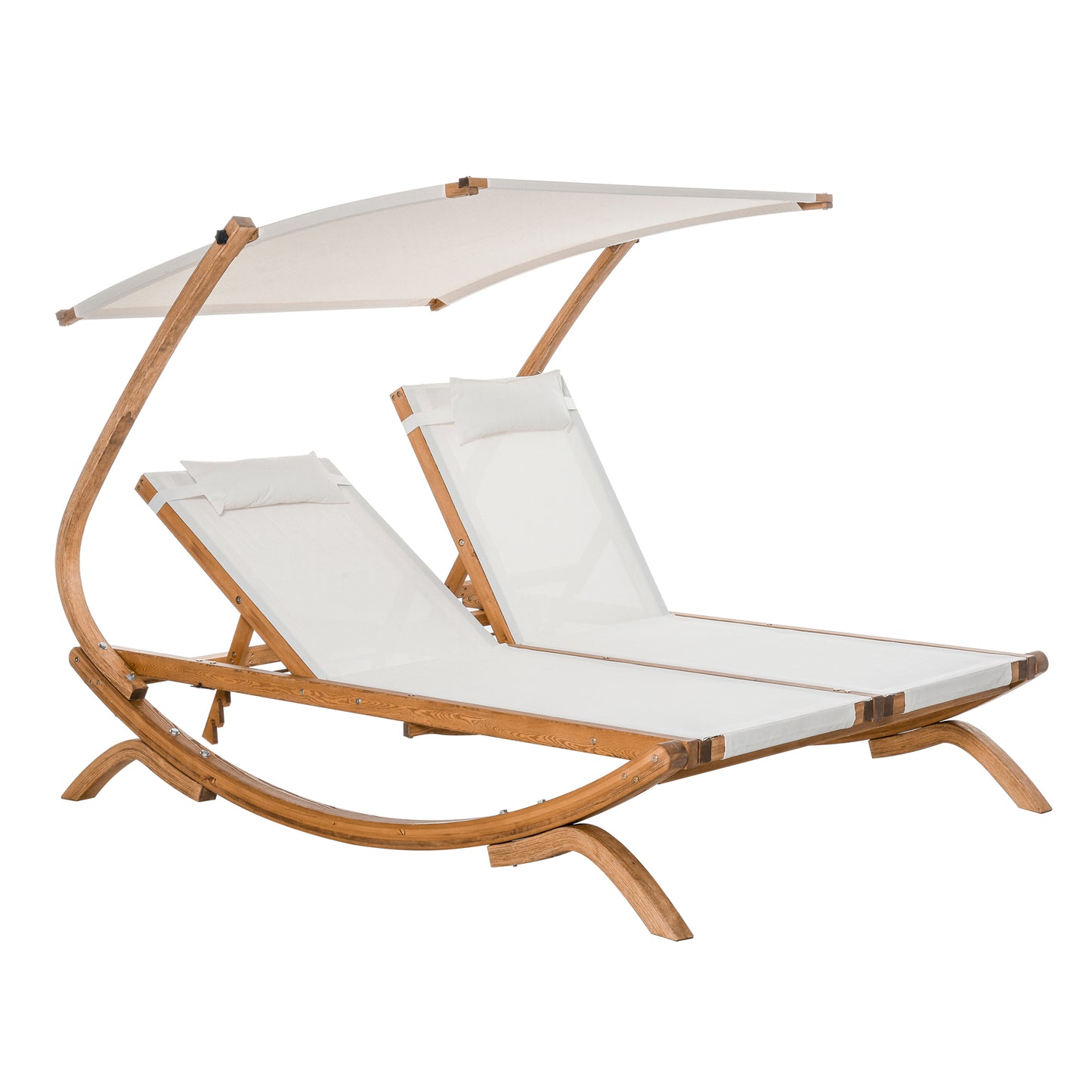 Outsunny Loveseat Lounge Chair with Adjustable Canopy Shade and 3-Level Backrest Removable Pillows for 2 People for Patio Poolside Wood Frame Beige