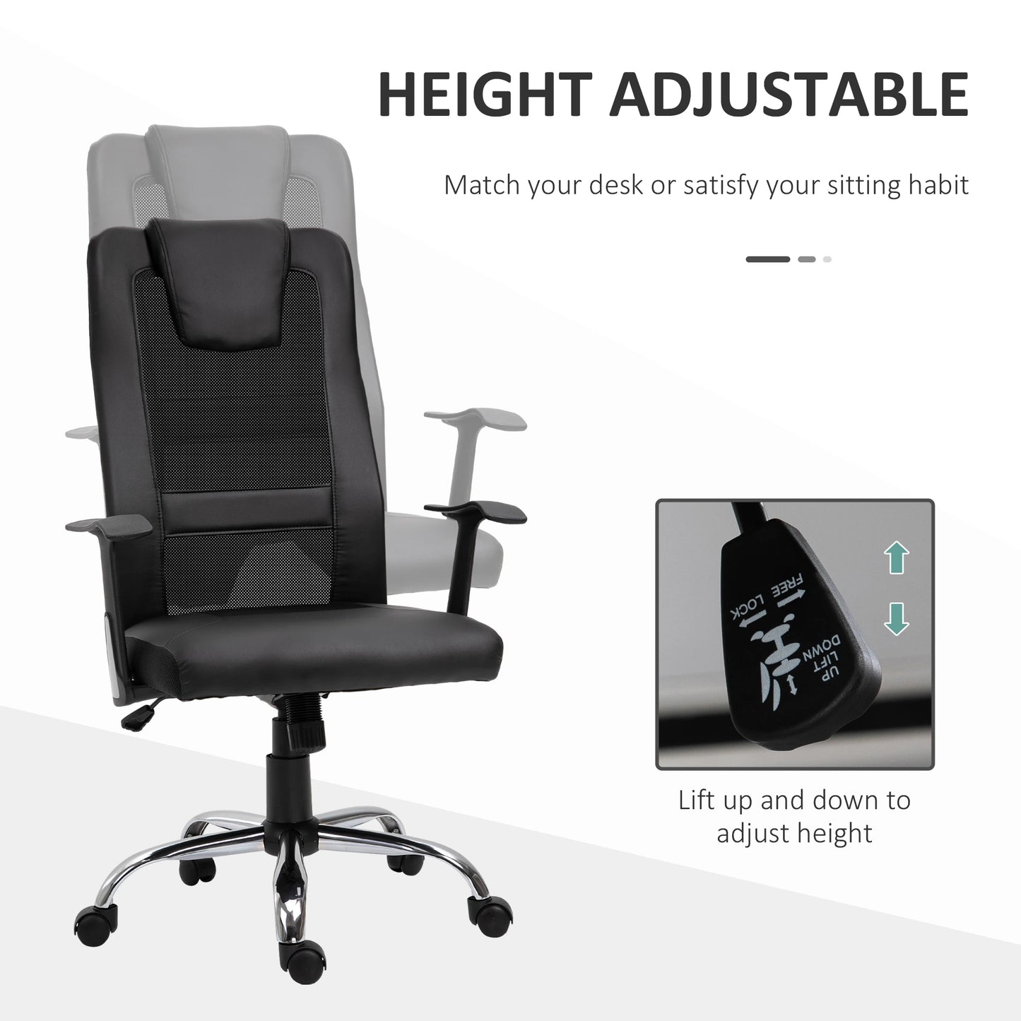 igh Back Mesh Office Chair Ergonomic Computer Desk Seat Thick Padded Headrest with Armrest Office Black