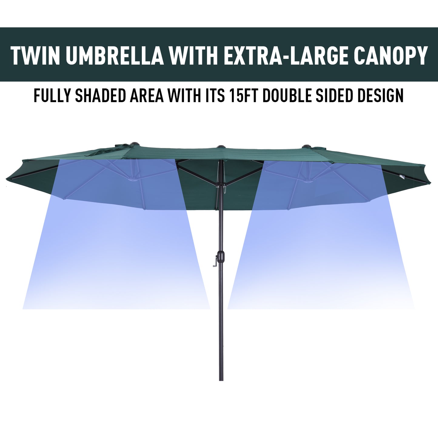 Outsunny 15' Outdoor Patio Umbrella with Twin Canopy Sunshade Steel Table Umbrella with Lift Crank Green