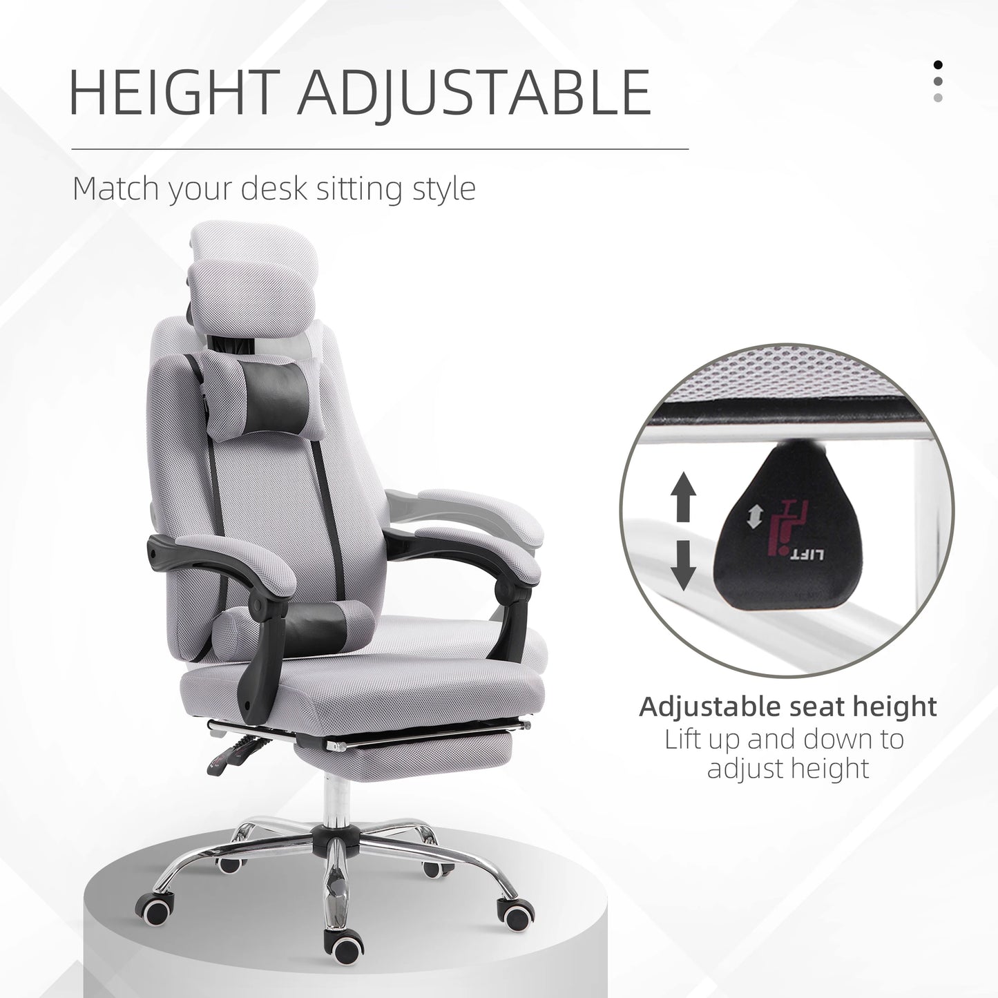 Ergonomic Executive Office Chair Lumbar Support with Footrest, Grey