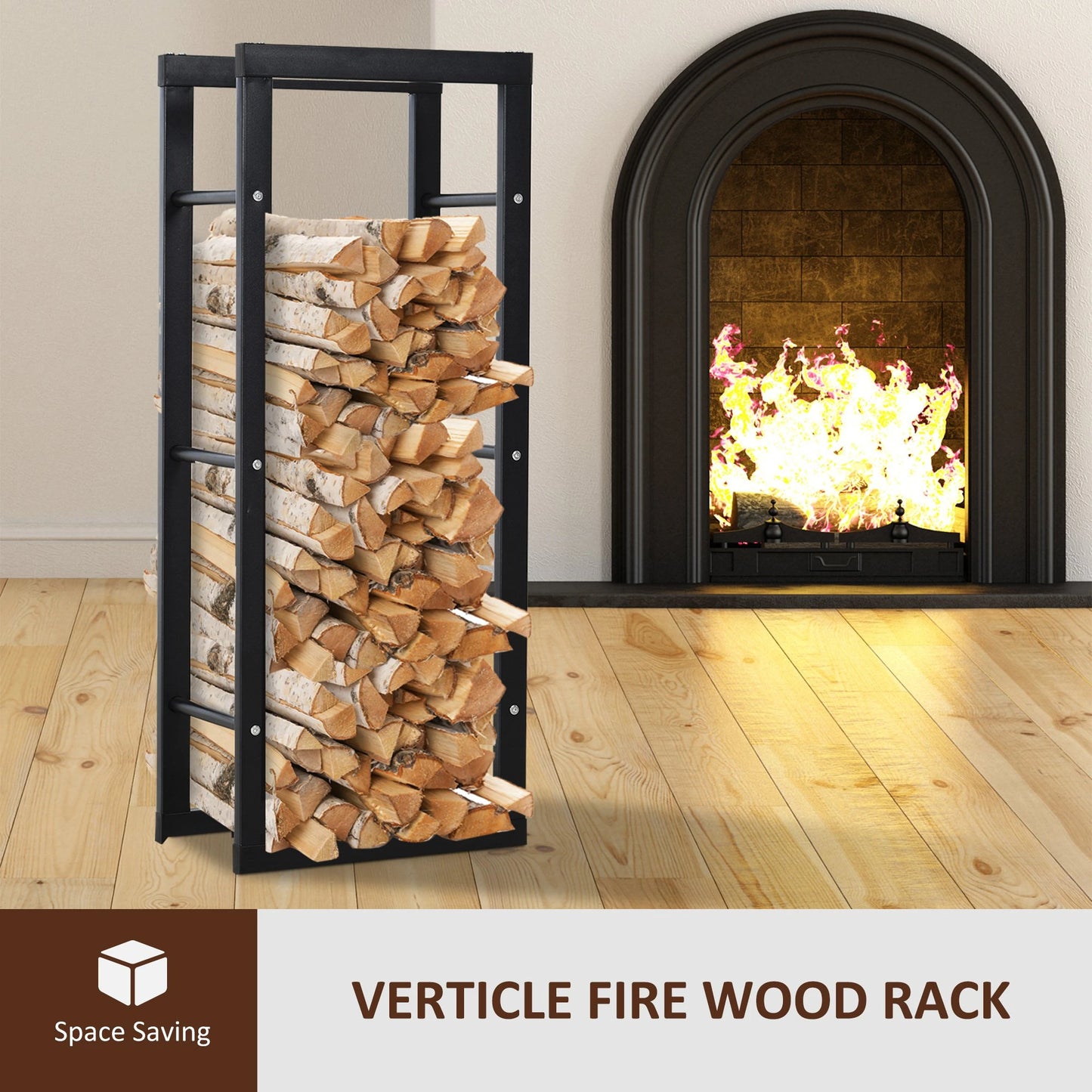 16" Firewood Rack Log Holder Fireplace Storage Rack with Handles and 220 lbs. Weight Capacity, Black