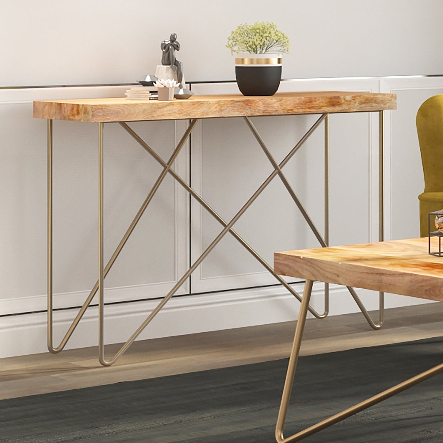 Madox Console Table in Natural and Aged Gold