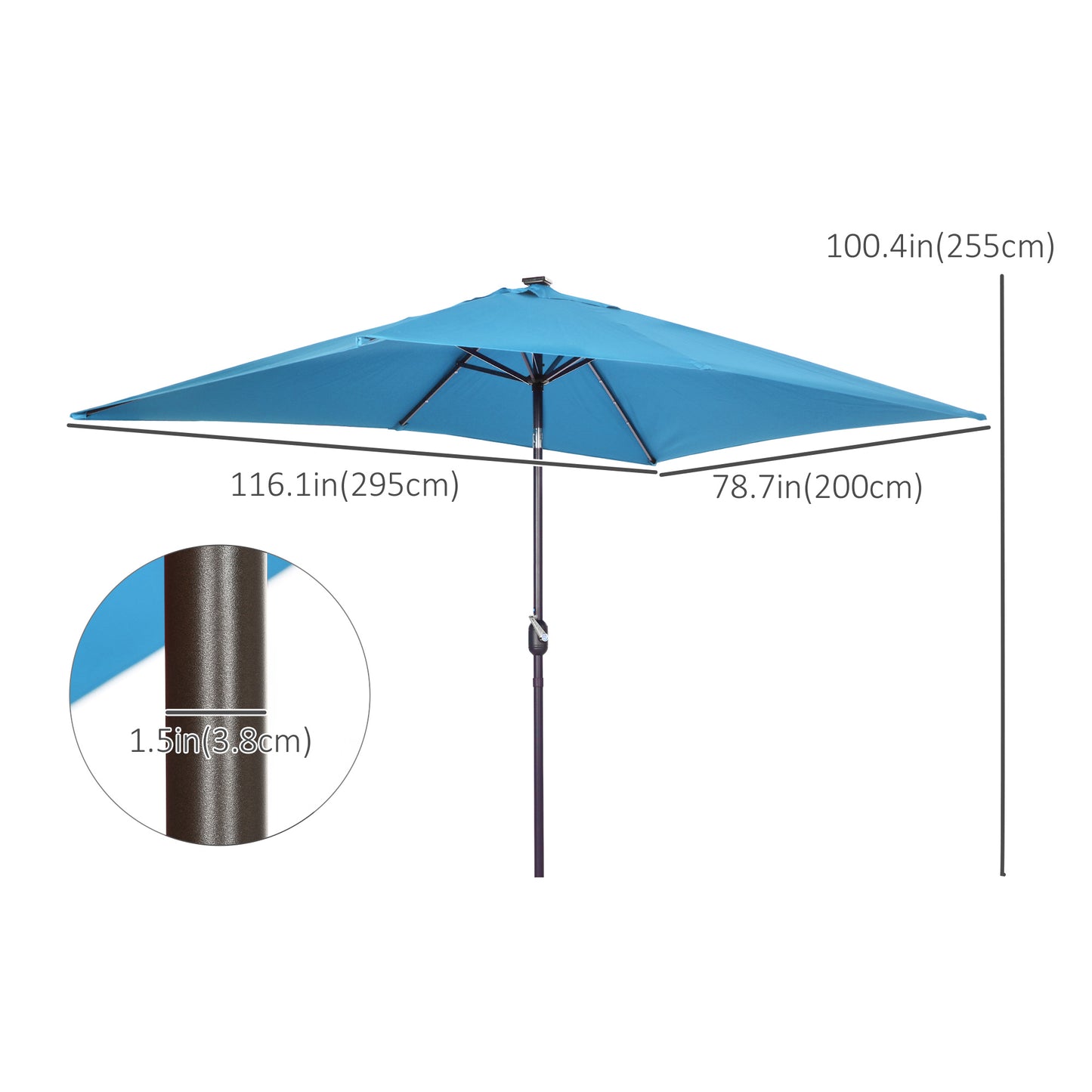 Outsunny 6.5x10ft Patio Umbrella Rectangle Solar Powered Tilt Aluminum Outdoor Market Parasol with LEDs Crank (Turquoise)