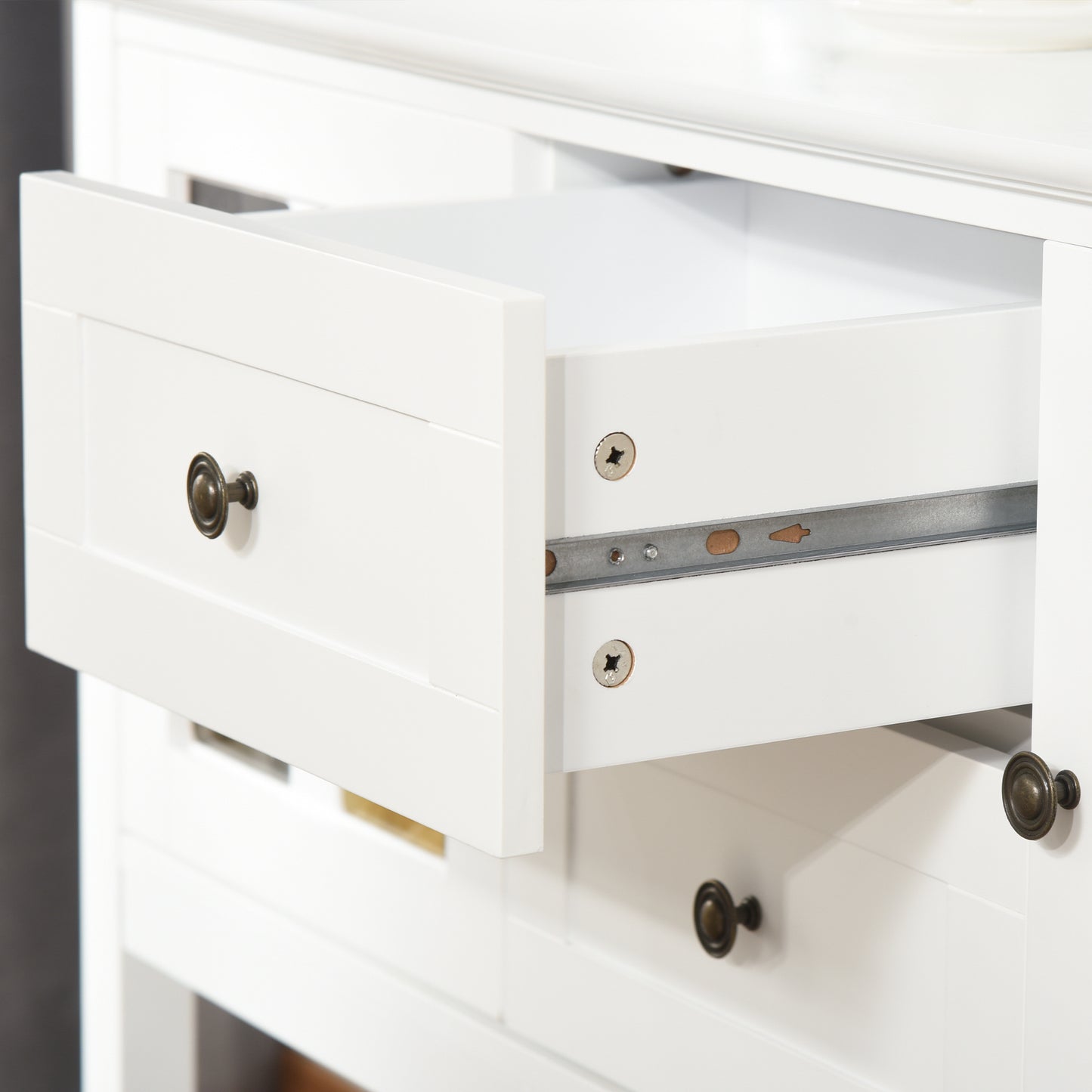 Kitchen Sideboard Serving Buffet Storage Cabinet Cupboard with Adjustable Shelves, Glass Doors, 2 Drawers, for Dining, Living Room, White