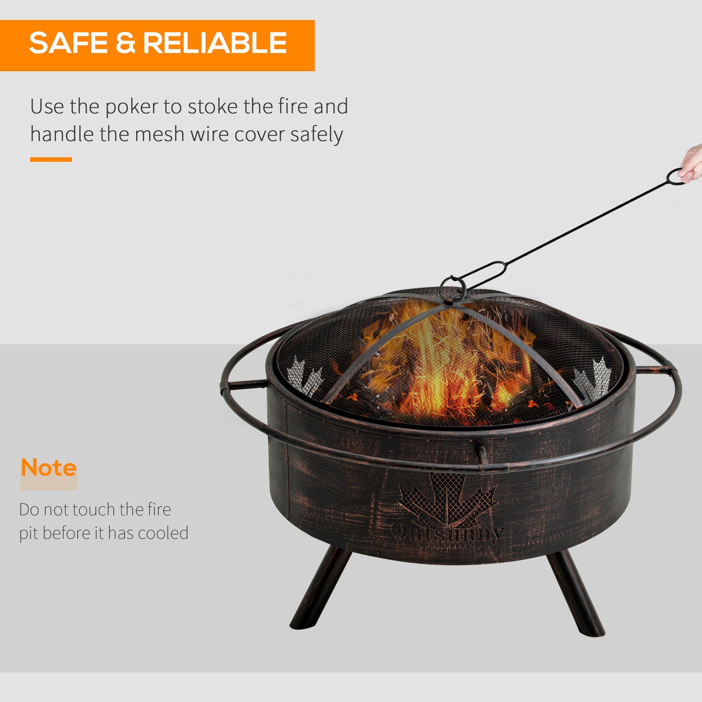 Outdoor Fire Pit with Screen Cover, Wood Burning Firebowl with Poker for Patio, Backyard, Black