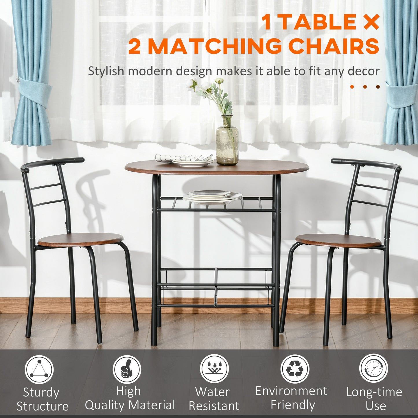 Dining Table Set of 3, Oval Kitchen Table and Chairs with Storage Shelf for Small Space, Dining Room, Natural