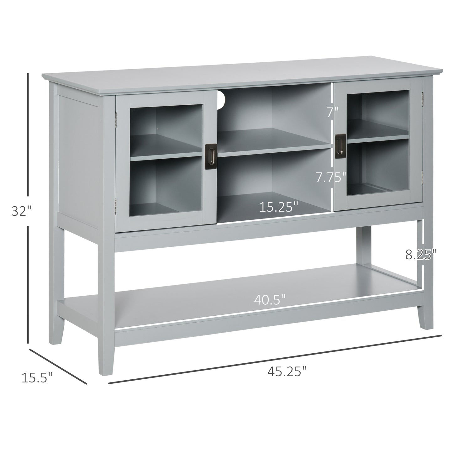 Modern Sideboard Accent Console Table Buffet with Glass Doors & Storage Shelf, Grey