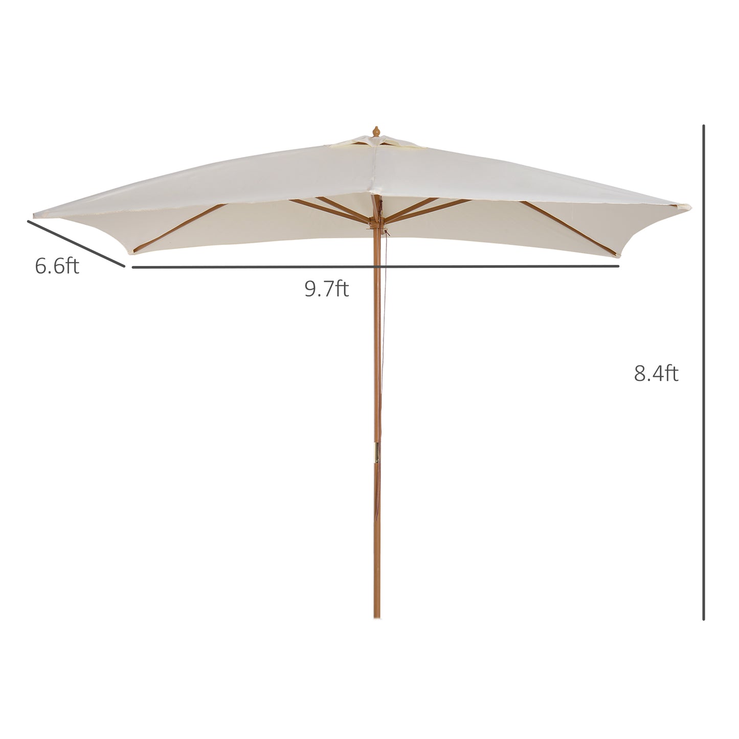 Outsunny 7’x10’ Wooden Rectangle Market Patio Sun Umbrella Garden Parasol Outdoor Sunshade Canopy, Beige