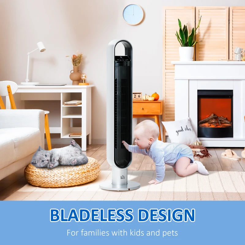 Freestanding Tower Fan Cooling for Home Bedroom with Oscillating, 3 Speed, 12h Timer, LED Sensor Panel, Remote Controller, Silver