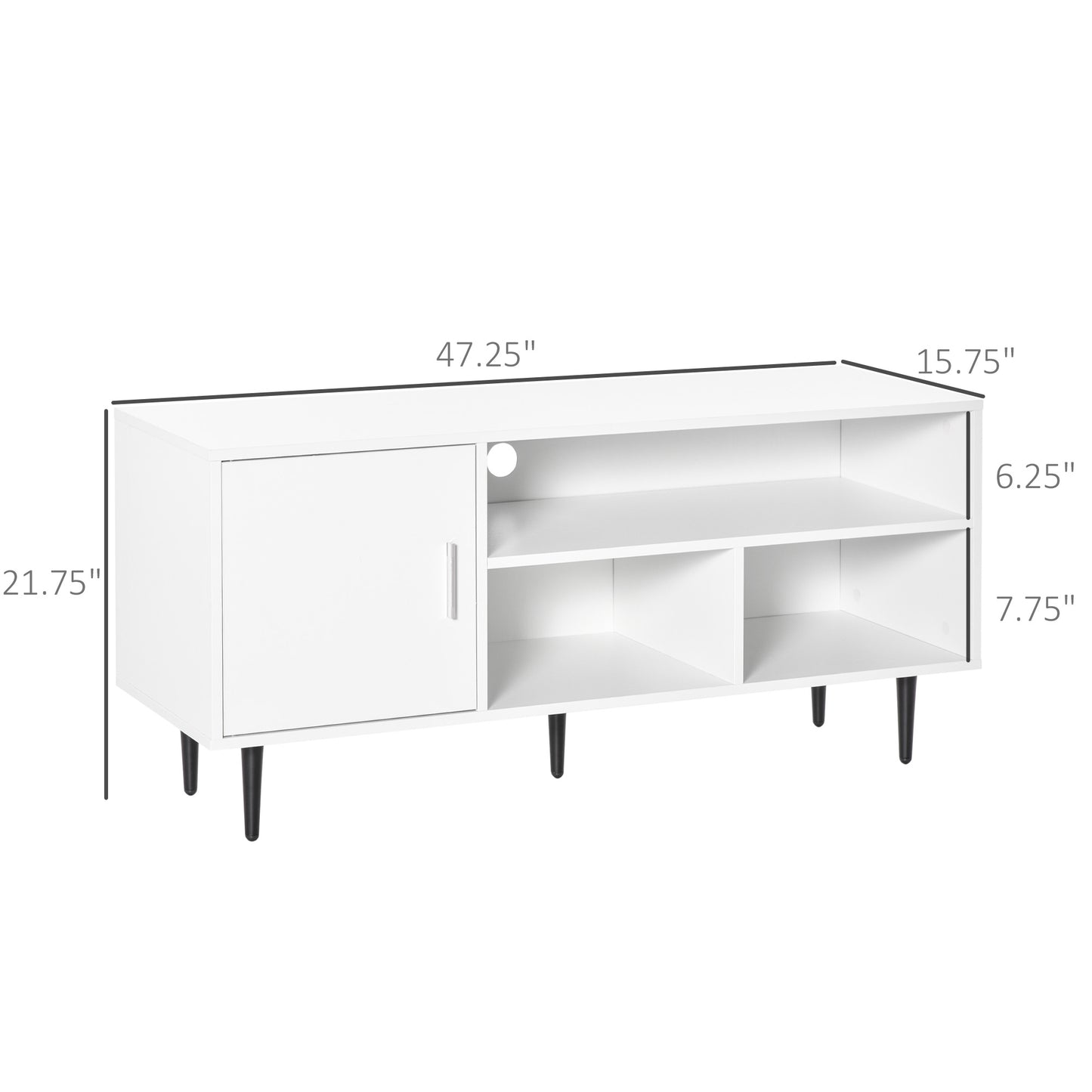 Modern TV Stand Cabinet with Storage Shelf, Cable Hole, Home Entertainment Unit Center, for Living Room Bedroom, White