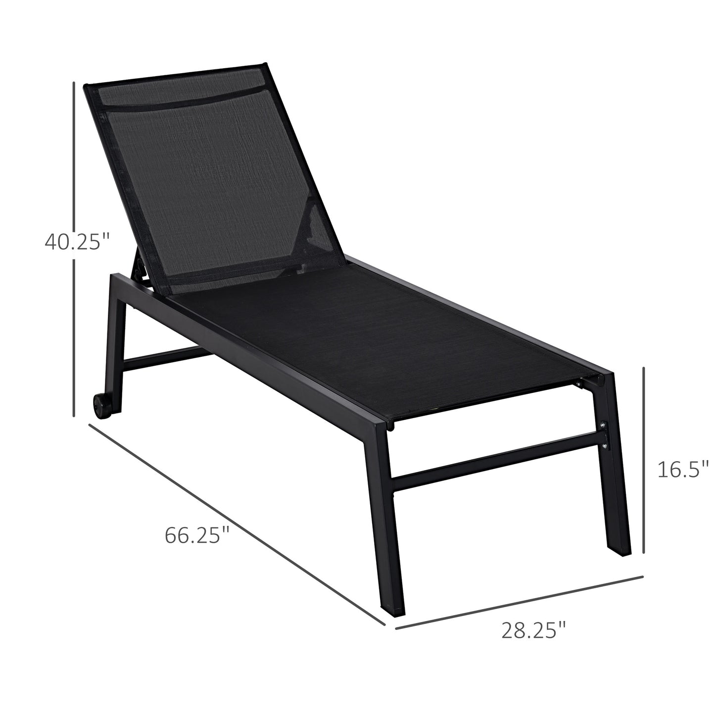 Outsunny Outdoor Lounge Chair, Patio Lounger with 5-Position Reclining Backrest and 2 Wheels for Poolside, Beach, Lawn, Black