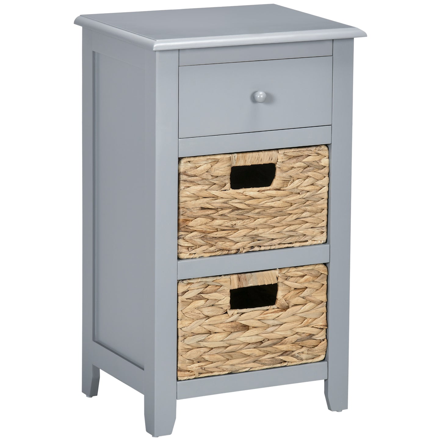 End Side Table with Removable Woven Baskets and Drawer for Living Room, Bedroom, 15.6"x11.8"x26.2", Grey