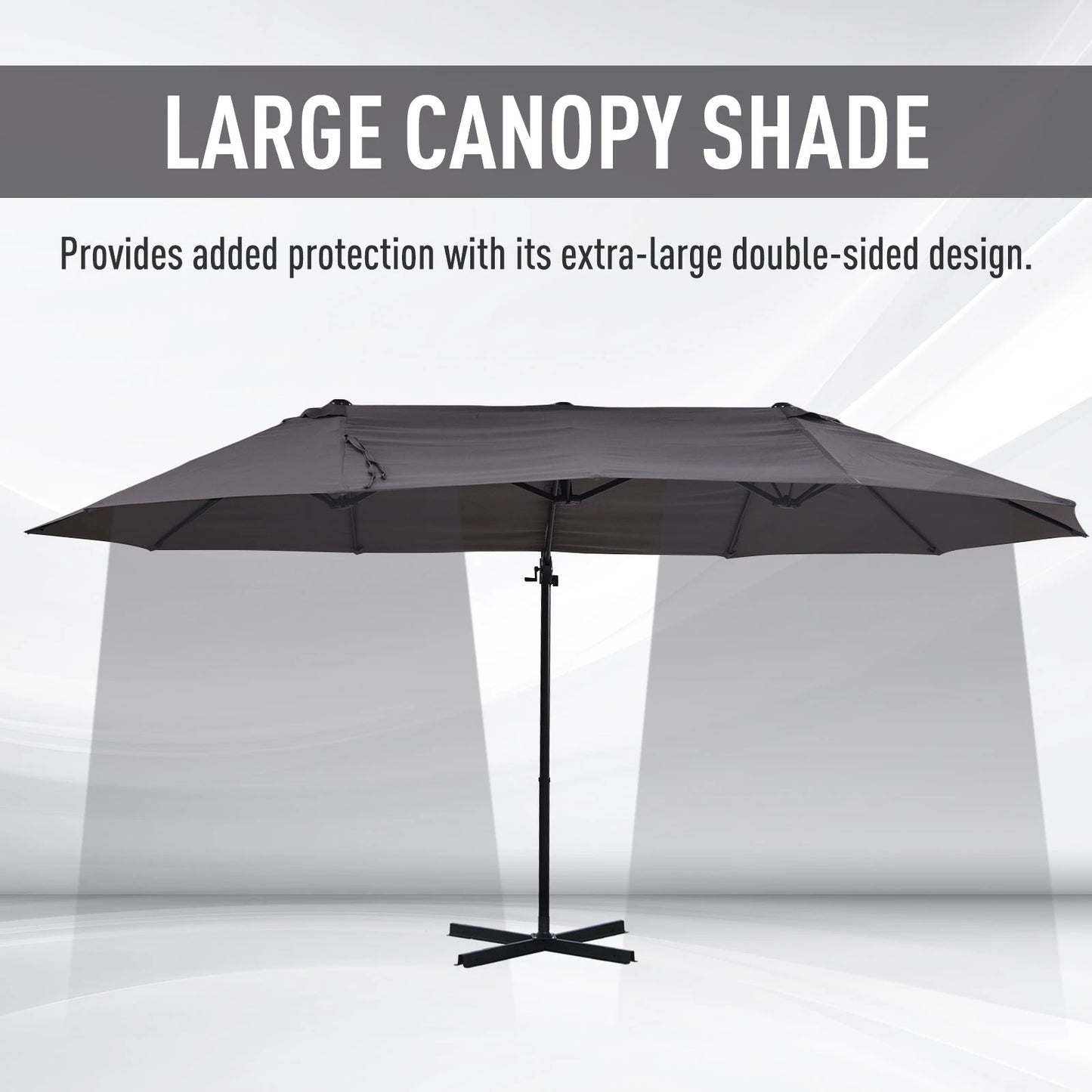 Outsunny Outdoor Patio Umbrella Offset Cantilever Umbrella with Twin Canopy Sunshade Umbrella with Lift Crank Grey