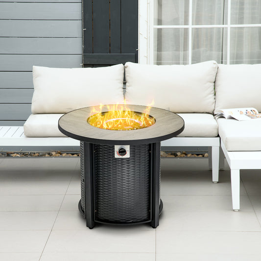 Outsunny 30 Inch Propane Fire Pit Table, 40,000BTU Round Gas Firepit with Protective Cover, Lid and Lava Rocks, CSA Certification for Outdoor, Patio, Black