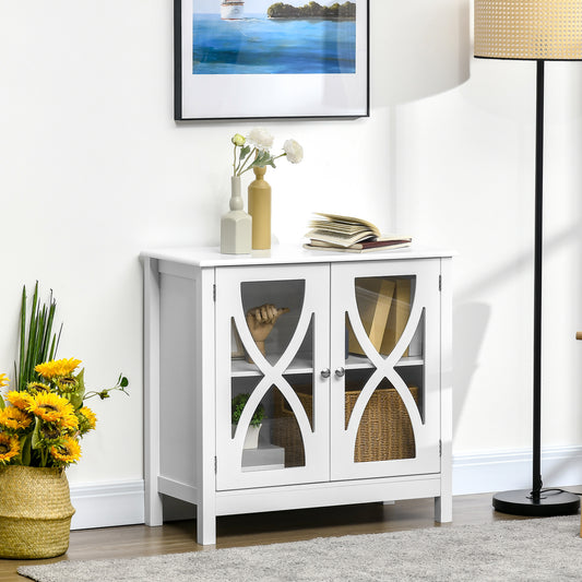 Kitchen Sideboard, Glass Door Buffet Cabinet, Accent Cupboard with Adjustable Storage Shelf for Dining Room, Living Room, White