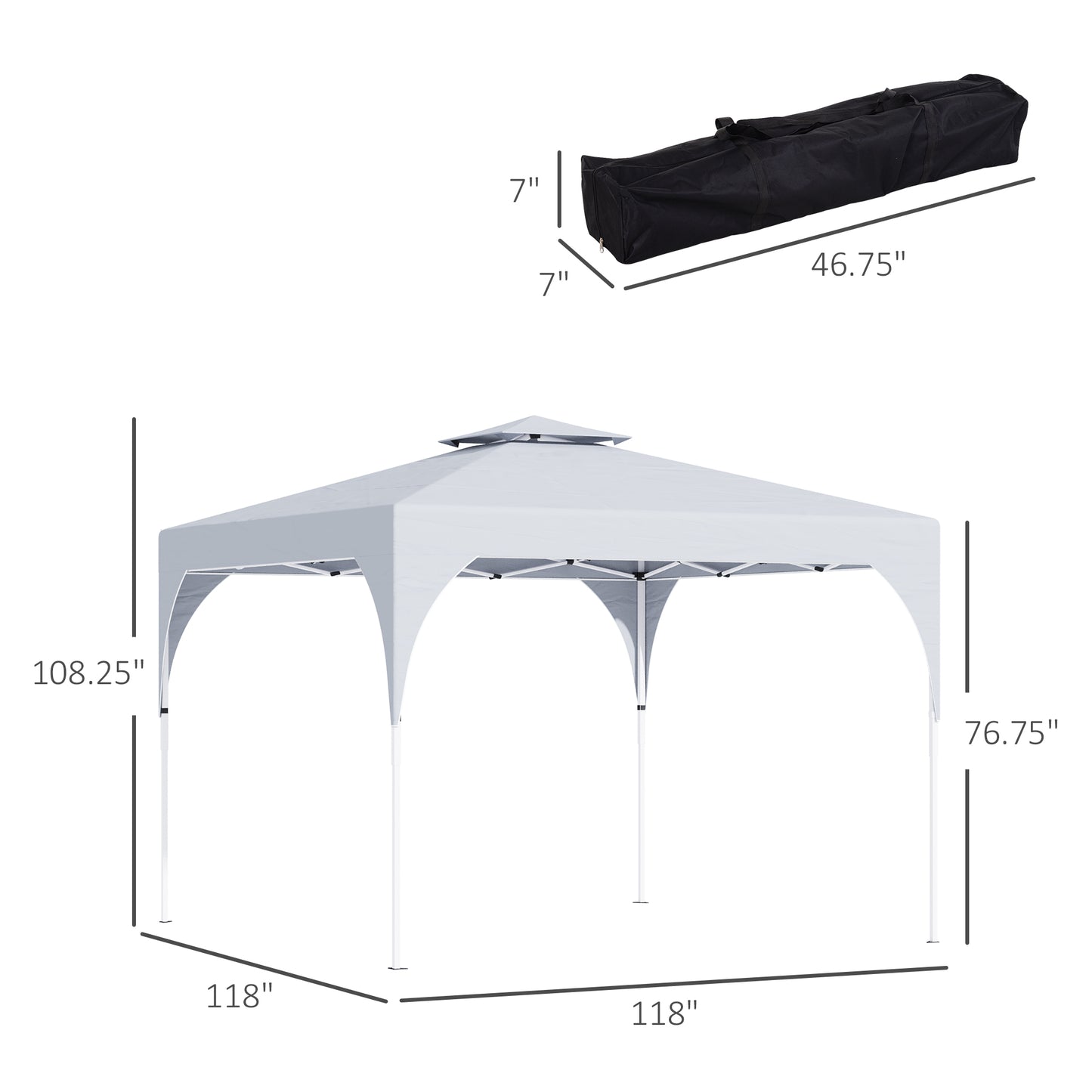 Outsunny 10'x10' Easy Pop-Up Party Tent 2 Tire Top Outdoor Gazebo Canopy Sun Shade Fair Event Instant Shelter Vented Roof w/ Carrying Bag White