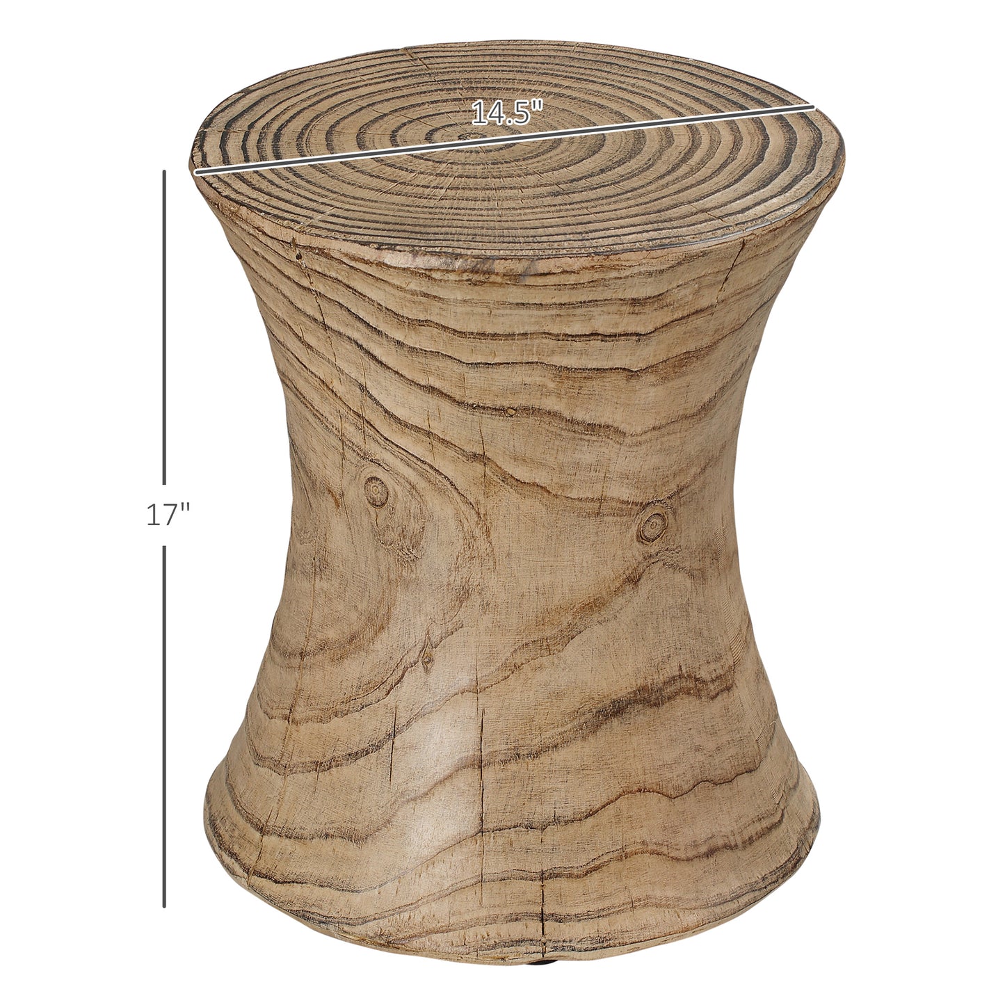 Side Table with Round Table, Hourglass Shape End Table with Wood Grain Finish, for Indoor and Outdoor Use, Natural