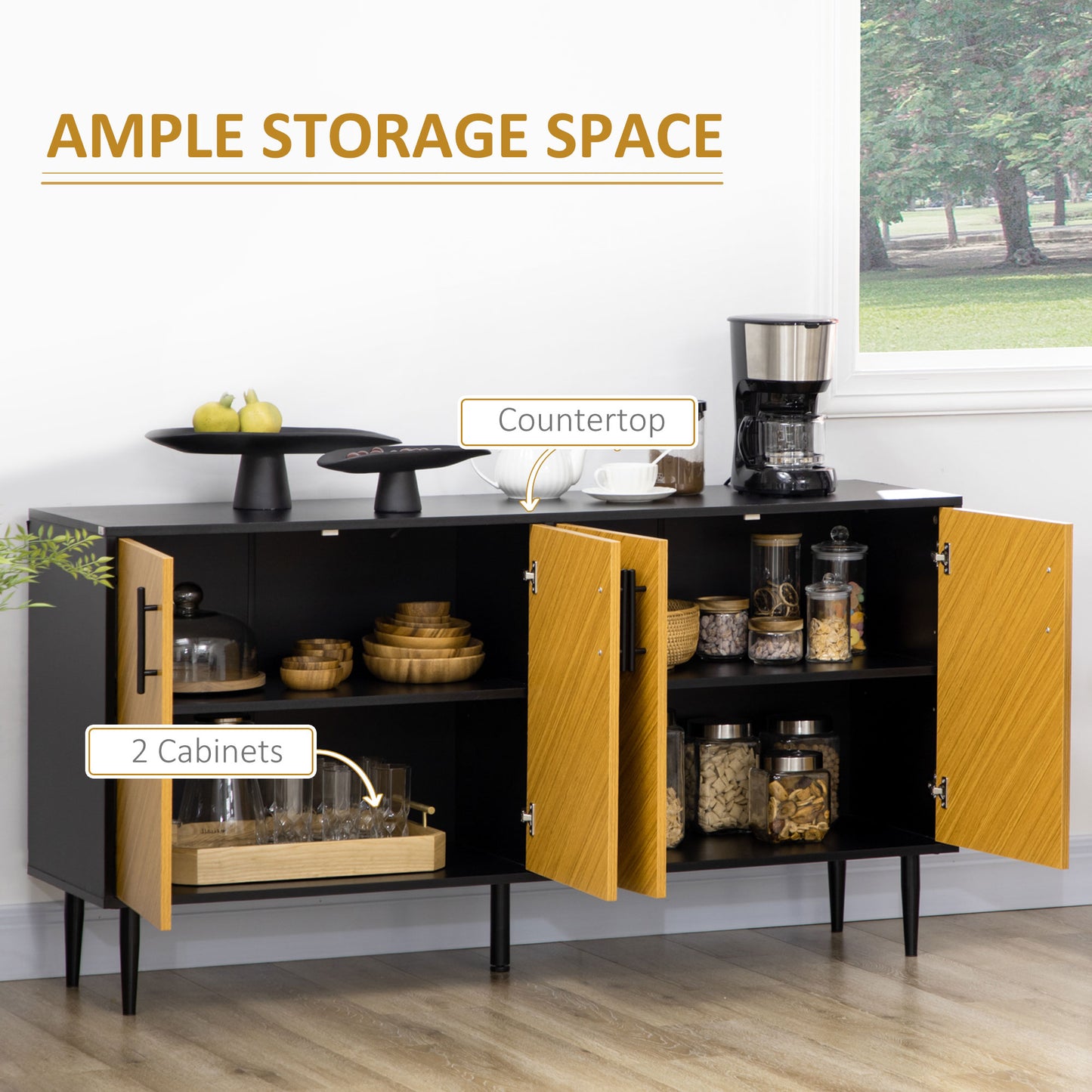 Modern Buffet Sideboard Kitchen Dining Storage Bar Cabinet with Adjustable Shelves Yellow