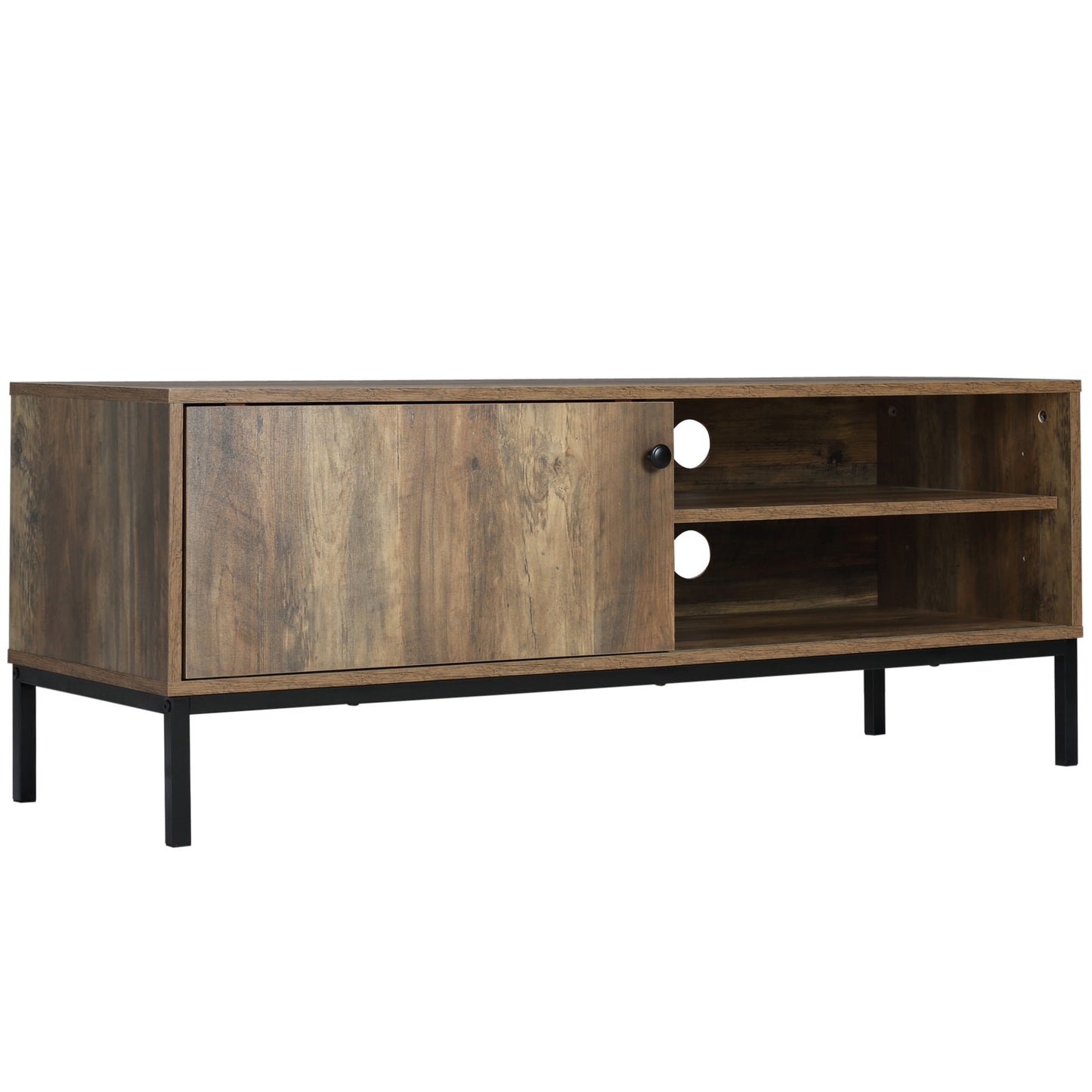 Retro TV Cabinet for TVs up to 50", TV Stand with 3 Compartments, Media Console with Sliding Door for Living Room, Coffee