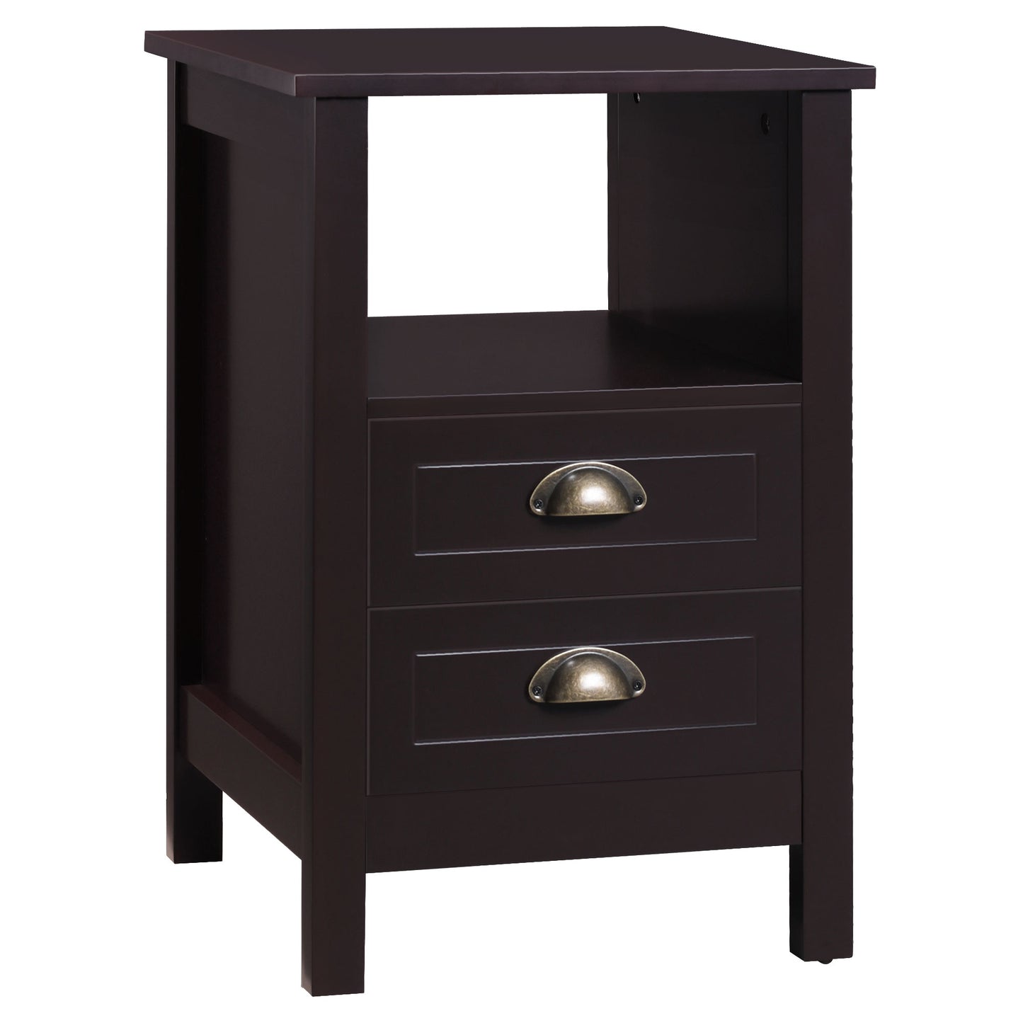 Modern End Table with 2 Drawers and Storage Shelf, Accent Sofa Side Table for Living Room, Coffee