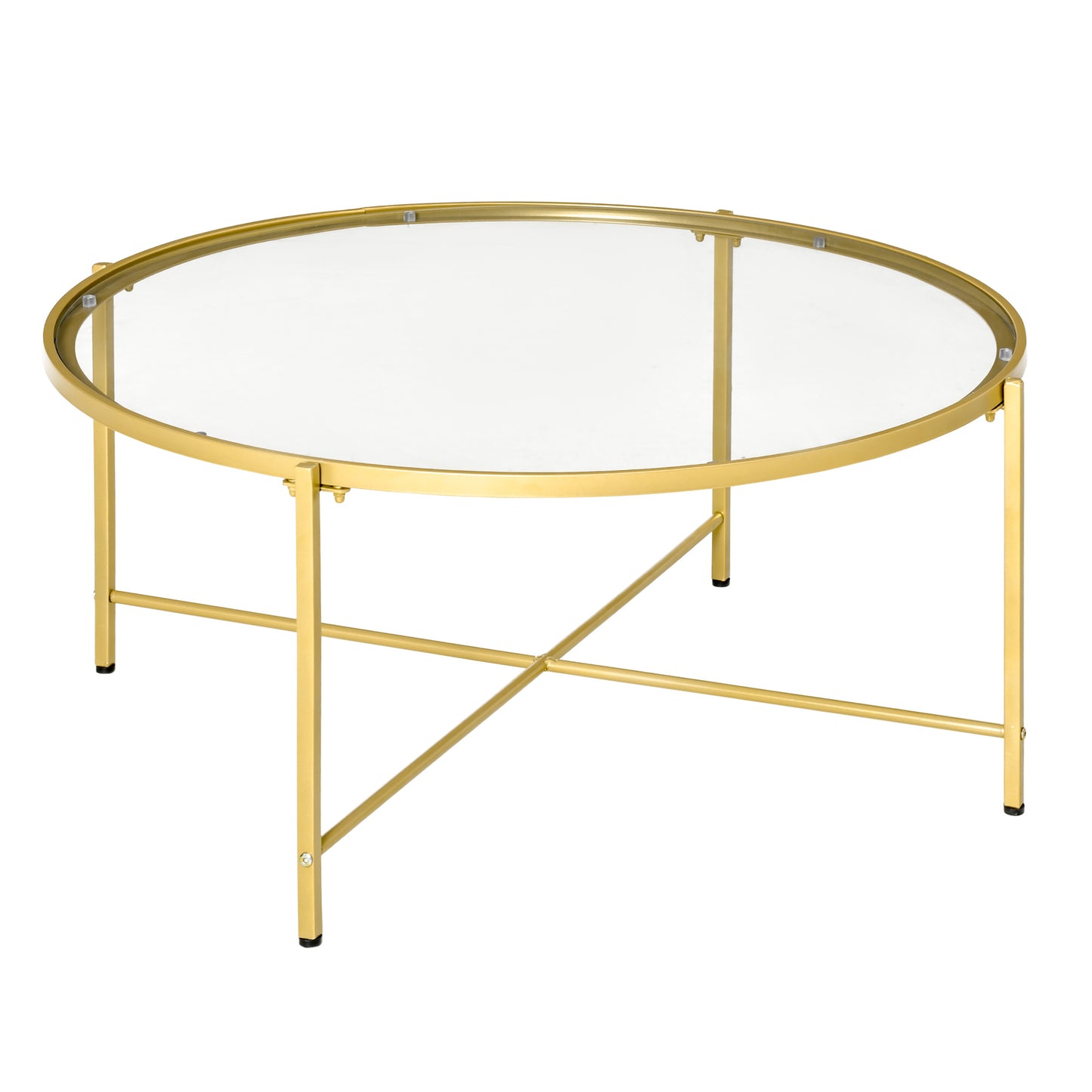 Modern Round Coffee Table with Tempered Glass Tabletop, Accent Side Table, Center Table for Living Room, Gold