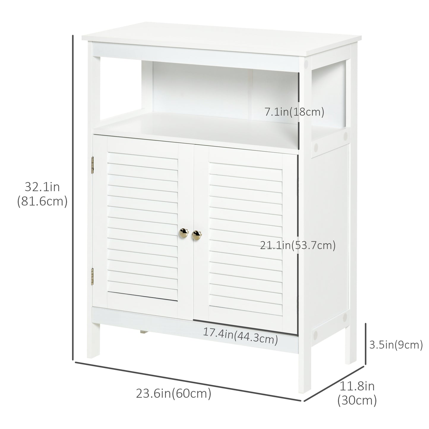 Freestanding Bathroom Storage Cabinet Organizer Cupboard with Double Shutter Doors Wooden Furniture White