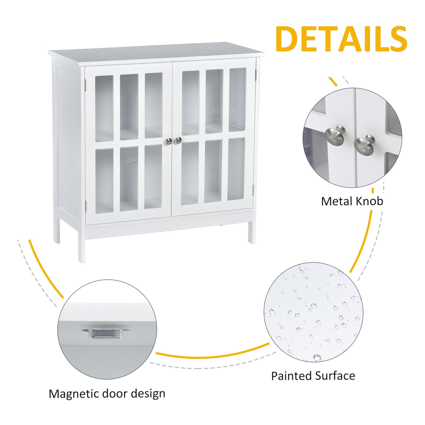 kleankin Storage Sideboard Buffet Cabinet Credenza with 2 Transparent Doors Dining Cupboard for Multifunction in Kitchen, Hallway, Living Room White