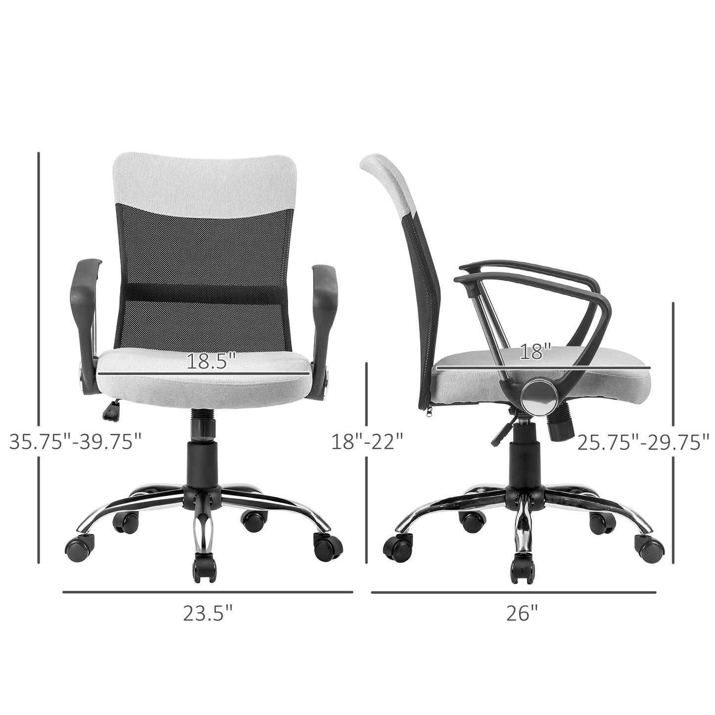 Ergonomic Office Chair, Mid Back Mesh Chair with Armrests, Adjustable Height, Grey and Black