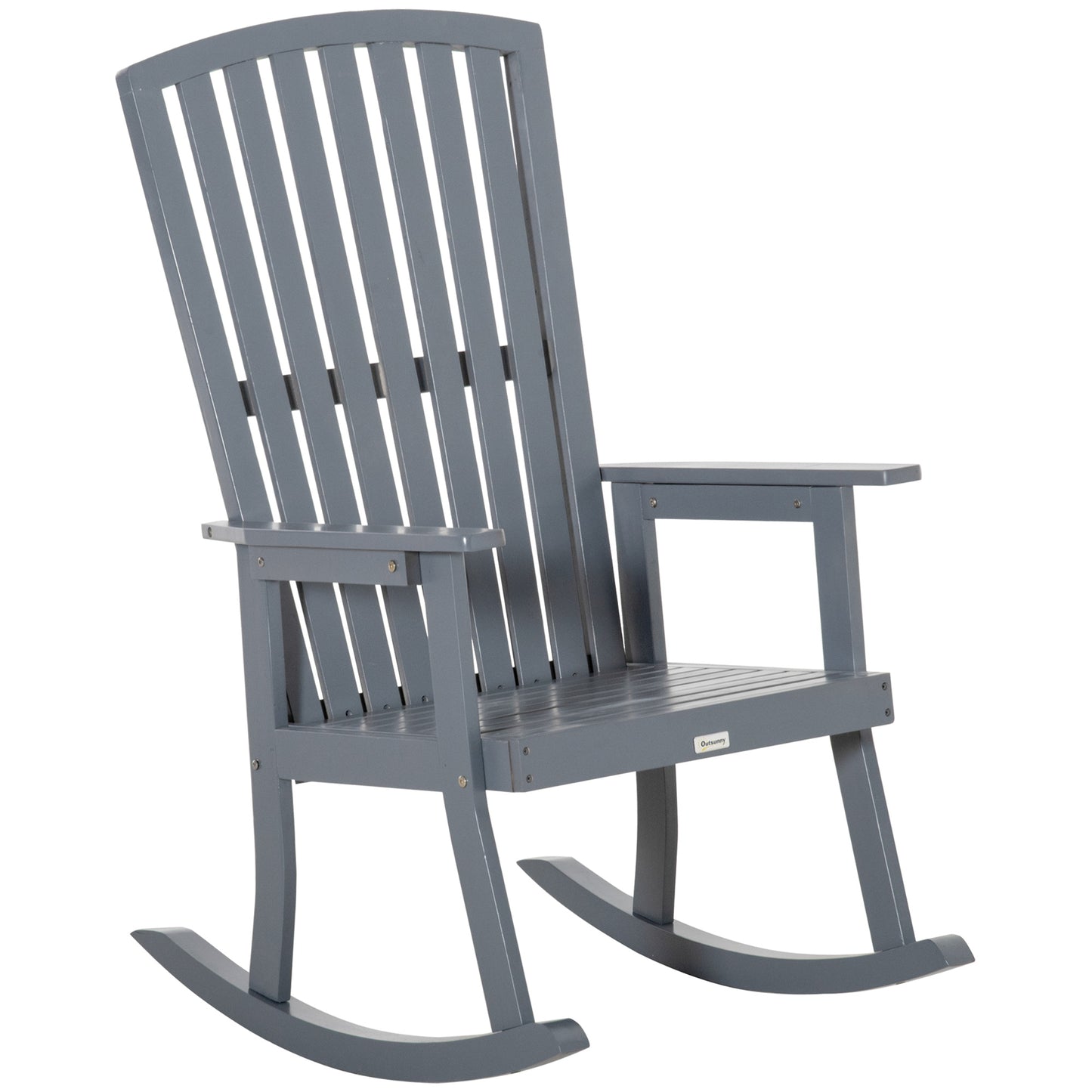 Patio Wooden Rocking Chair, Outdoor Porch Rocker Chair with High back, Smooth Armrests, for Outdoor & Indoor Use, Grey