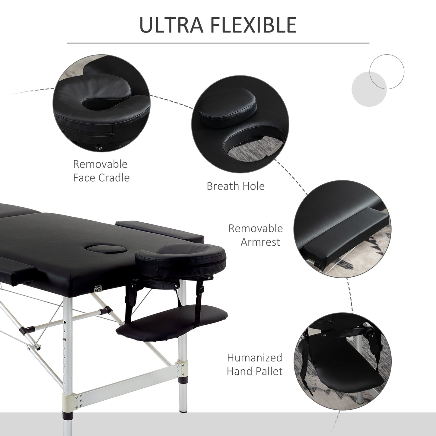 2 Section Massage Table w/ Carry Case Adjustable Spa Facial Couch Table Black