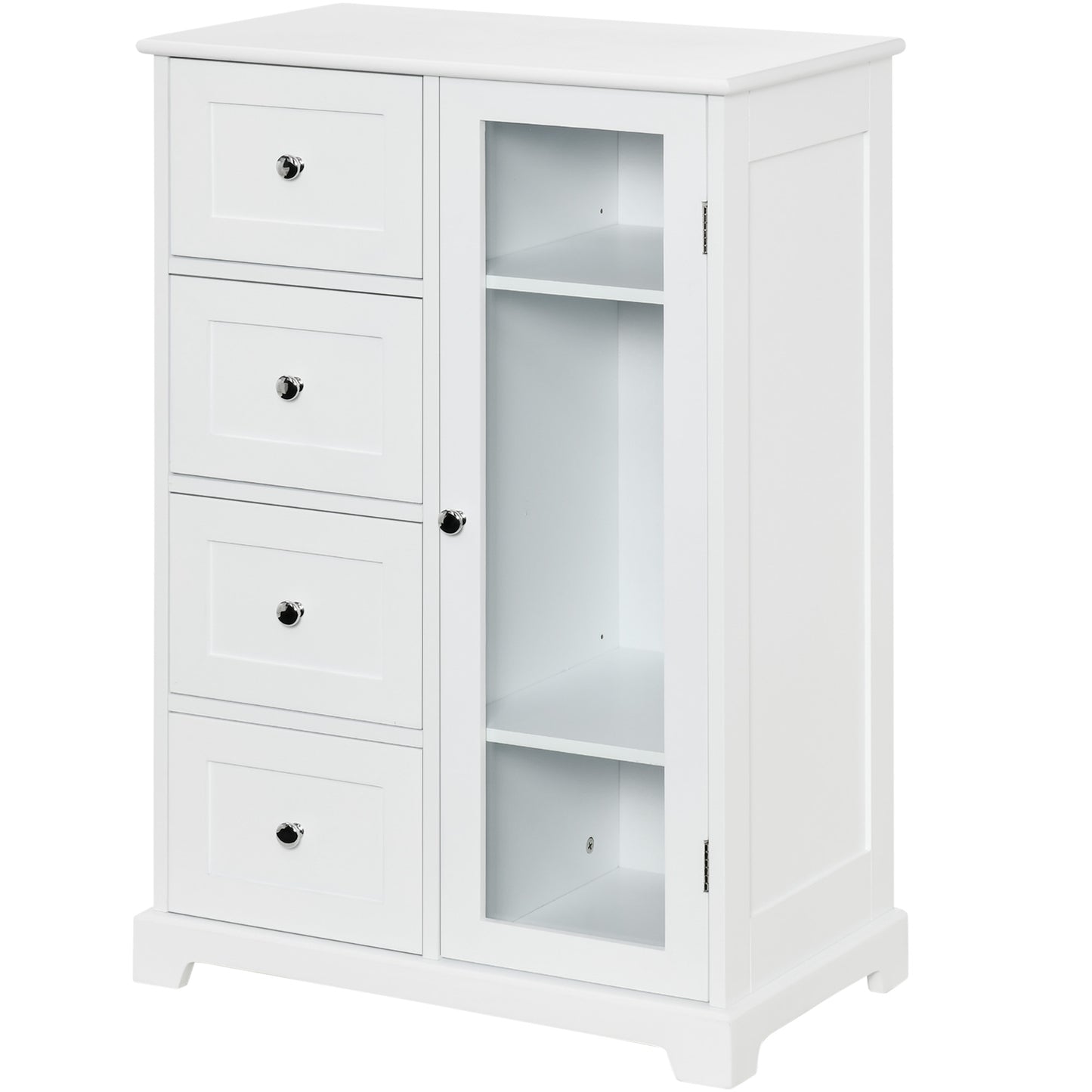 Floor Cabinet with Glass Door & 4 Drawers, Sideboard, Bathroom Storage Cabinet with Adjustable Shelf, for Living Room, Entryway, White