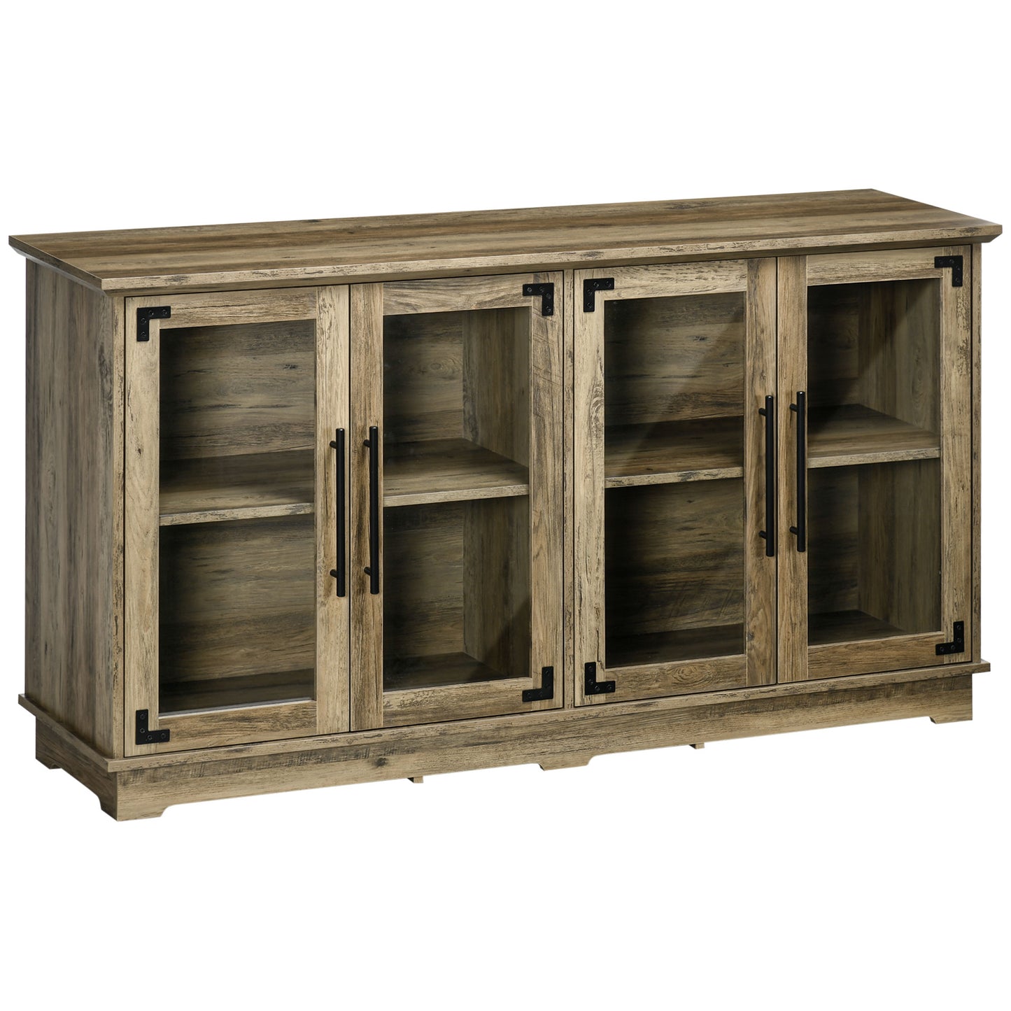 Farmhouse Buffet Cabinet with Glass Doors, Kitchen Sideboard, Coffee Bar for Living Room, Dining Room, Distressed Grey